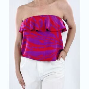 Amanda Uprichard Silk Pink and Purple Strapless Top Size Medium